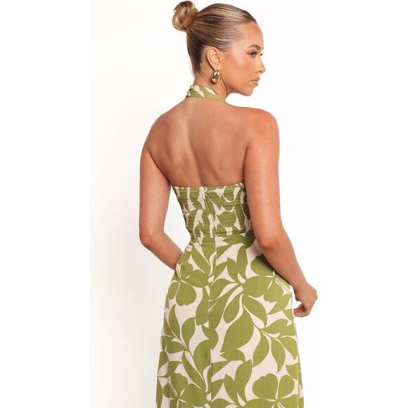 Petal & Pup Women's Green White Tropical Halter Open Back Maxi Dress Large NWOT - Picture 4 of 14